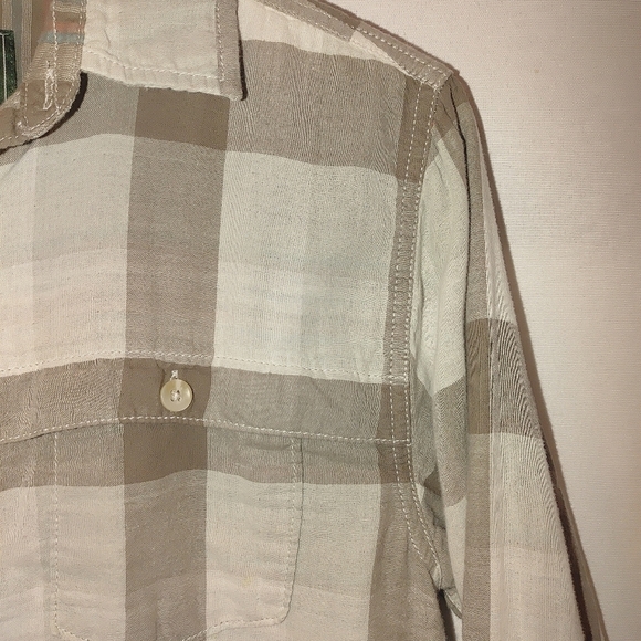 Woolrich Organic Cotton Button Front Plaid Shirt Small S Gray Brown Neutral - Picture 4 of 8